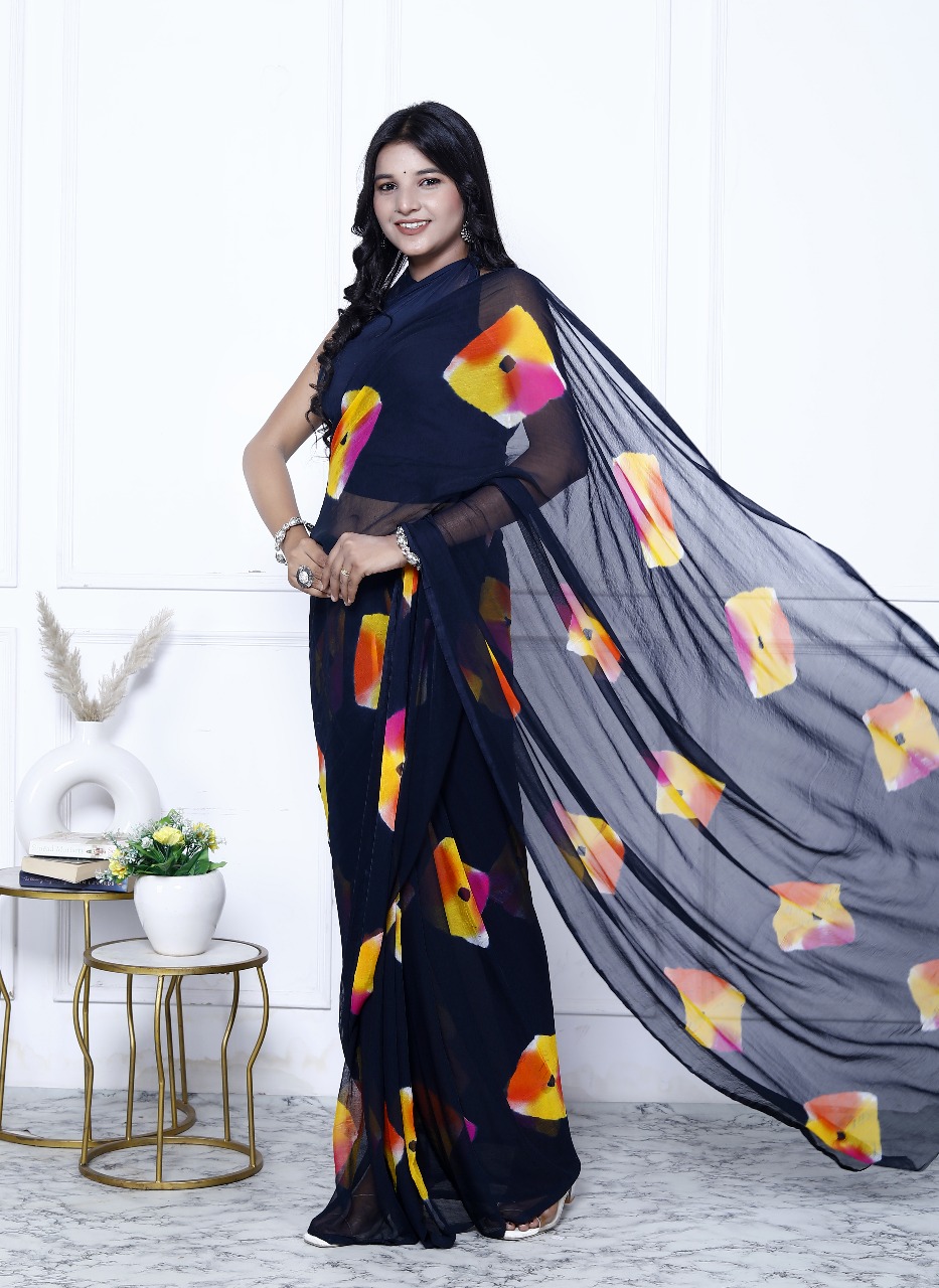 Black_Pure_Chiffon_Trendy_Checked_Bandhini_Chiffon_Sarees_For_Women