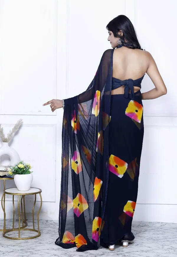 Black_Pure_Chiffon_Trendy_Checked_Bandhini_Chiffon_Sarees_For_Women