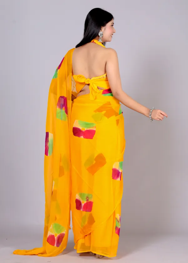 Yellow_Bandhani_Printed_Chiffon_Printed_Sarees_For_Women