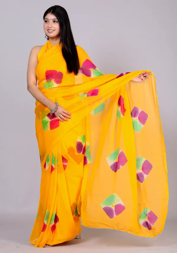 Yellow_Bandhani_Printed_Chiffon_Printed_Sarees_For_Women