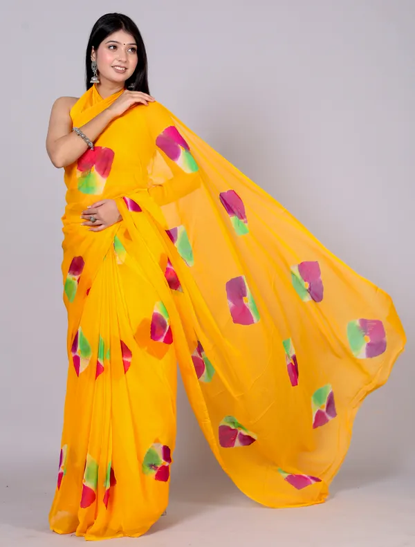 Yellow_Bandhani_Printed_Chiffon_Printed_Sarees_For_Women