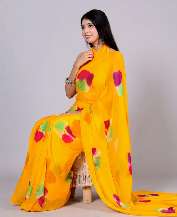 Yellow_Bandhani_Printed_Chiffon_Printed_Sarees_For_Women