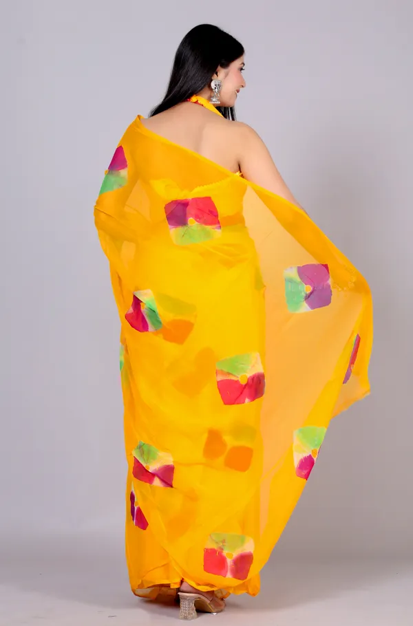 Yellow_Bandhani_Printed_Chiffon_Printed_Sarees_For_Women