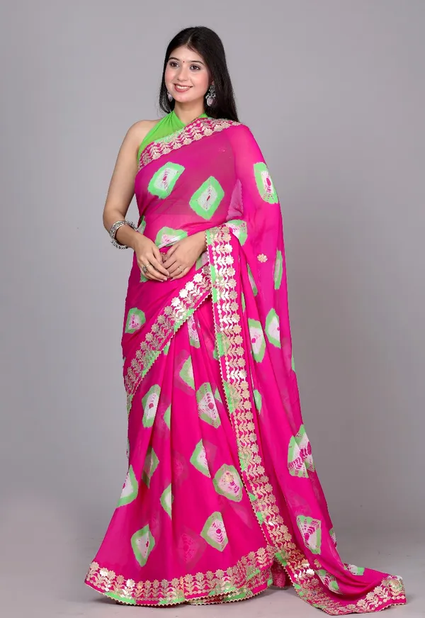 Pink_Trendy_Printed_Chiffon_Bandhini_Gotta_Patti_Work_Sarees_For_Women