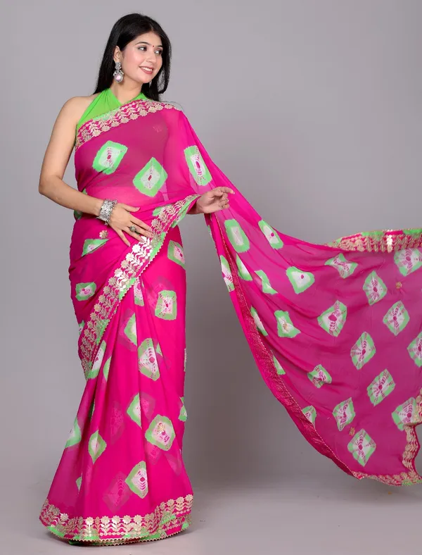 Pink_Trendy_Printed_Chiffon_Bandhini_Gotta_Patti_Work_Sarees_For_Women