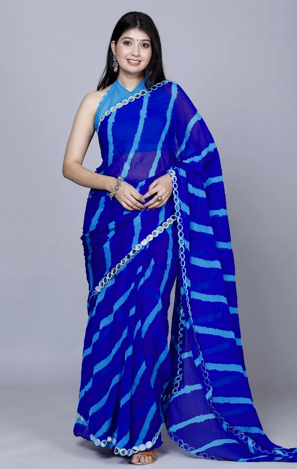 Blue_Pure_Chiffon_Leheriya_Mirror_Work_Printed_Work_Sarees_For_Women