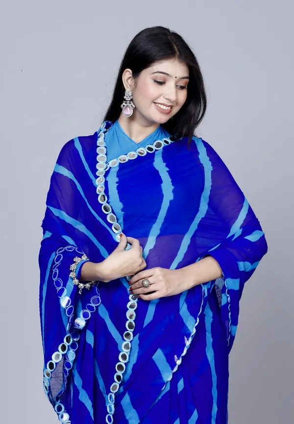 Blue_Pure_Chiffon_Leheriya_Mirror_Work_Printed_Work_Sarees_For_Women