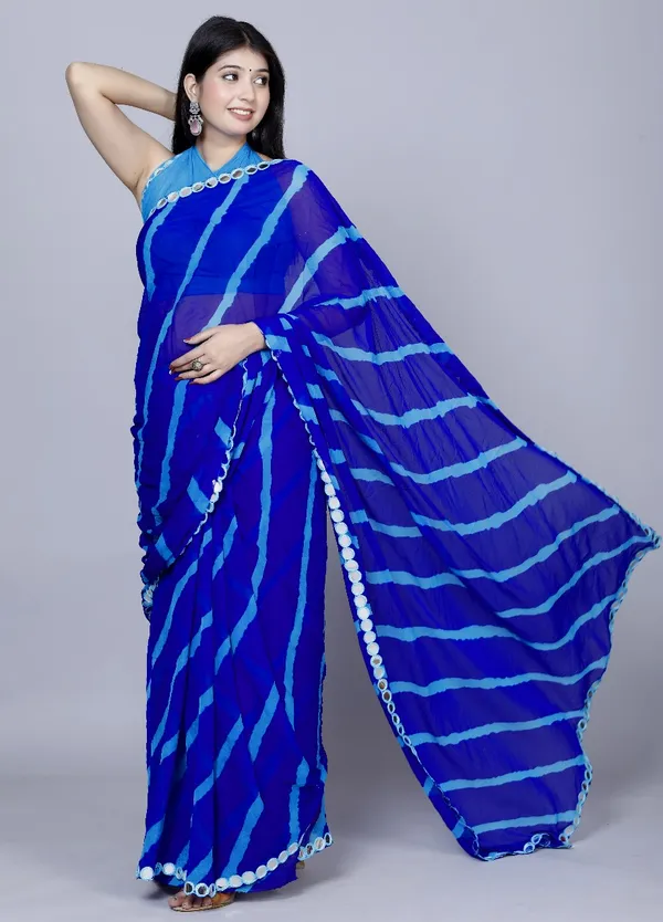 Blue_Pure_Chiffon_Leheriya_Mirror_Work_Printed_Work_Sarees_For_Women