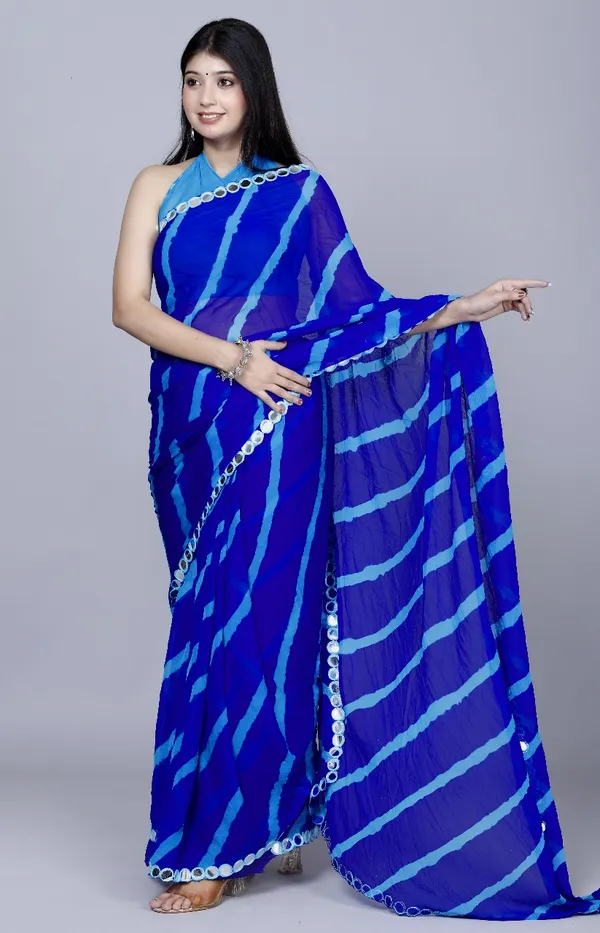 Blue_Pure_Chiffon_Leheriya_Mirror_Work_Printed_Work_Sarees_For_Women