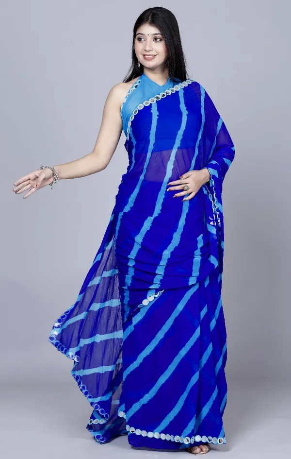 Blue_Pure_Chiffon_Leheriya_Mirror_Work_Printed_Work_Sarees_For_Women