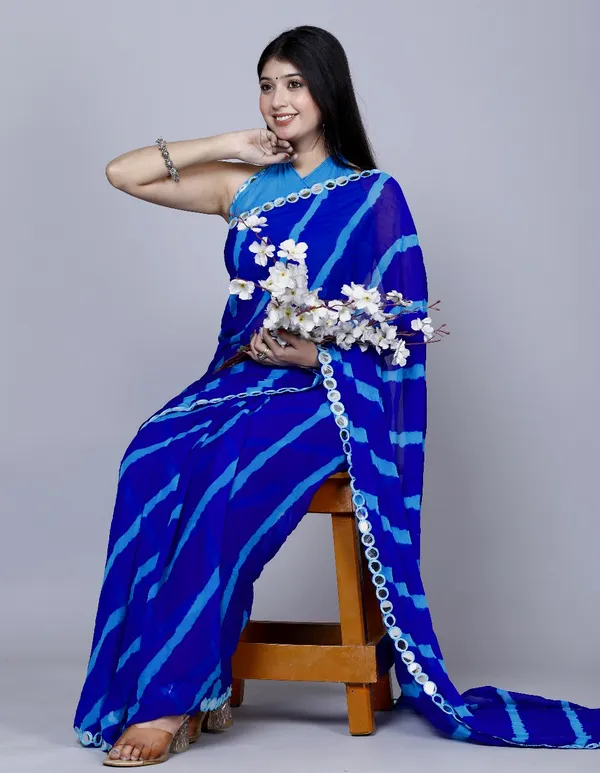 Blue_Pure_Chiffon_Leheriya_Mirror_Work_Printed_Work_Sarees_For_Women