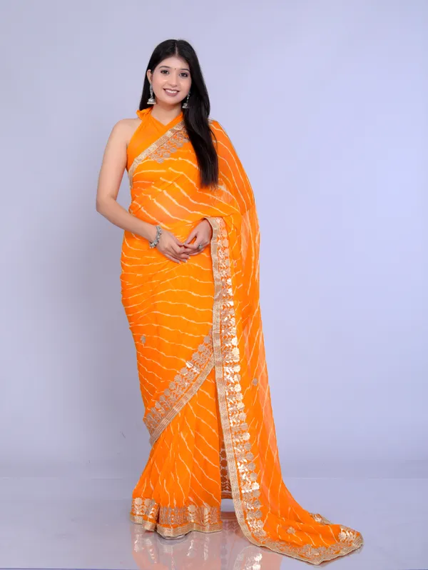 Yellow_Pure_Chiffon_Gotta_Patti_Work_Leheriya_Designer_Printed_Sarees_For_Women