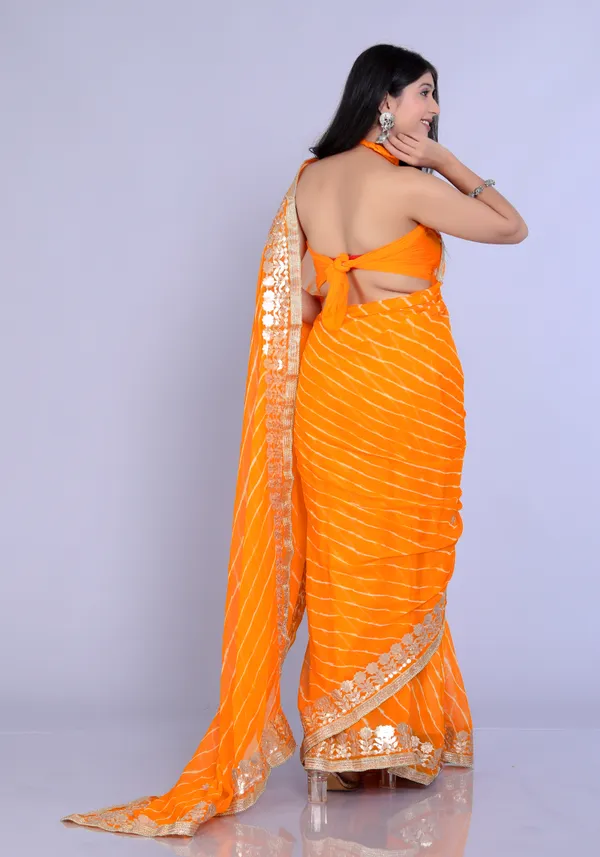 Yellow_Pure_Chiffon_Gotta_Patti_Work_Leheriya_Designer_Printed_Sarees_For_Women