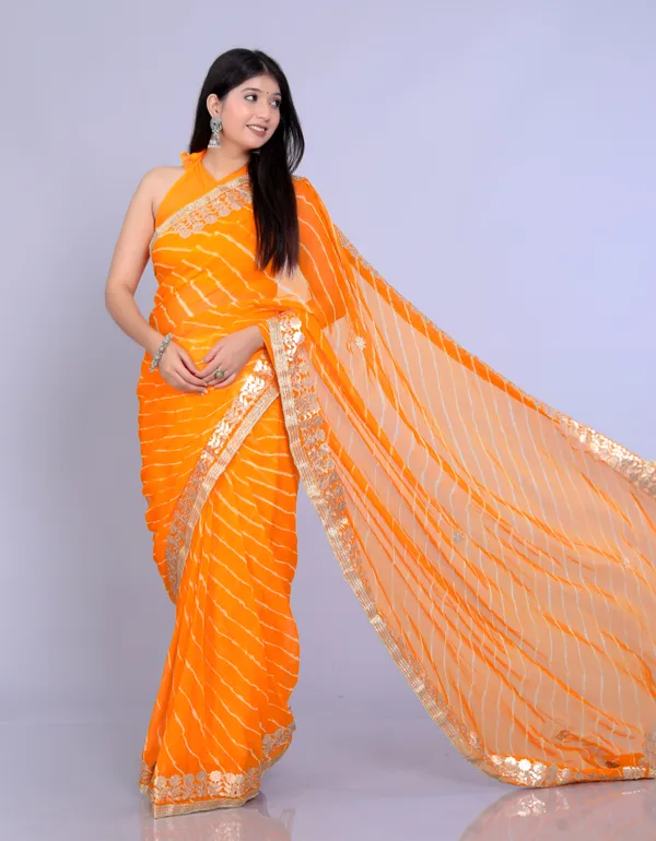 Yellow_Pure_Chiffon_Gotta_Patti_Work_Leheriya_Designer_Printed_Sarees_For_Women