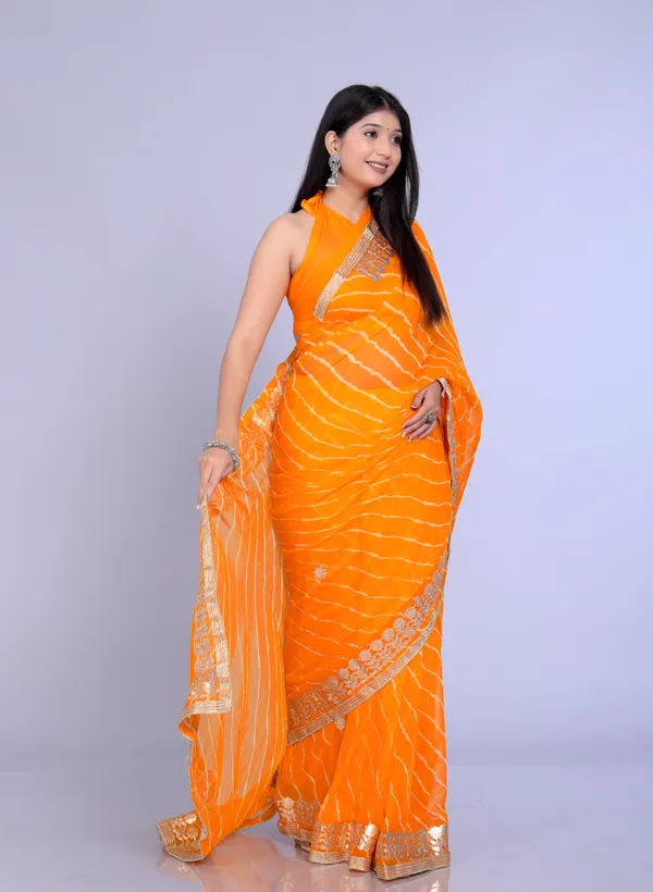 Yellow_Pure_Chiffon_Gotta_Patti_Work_Leheriya_Designer_Printed_Sarees_For_Women