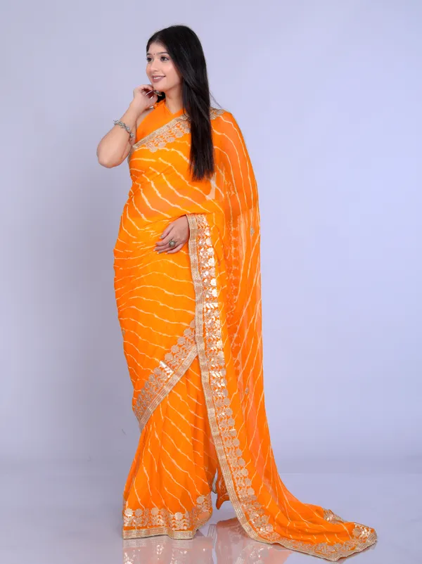 Yellow_Pure_Chiffon_Gotta_Patti_Work_Leheriya_Designer_Printed_Sarees_For_Women