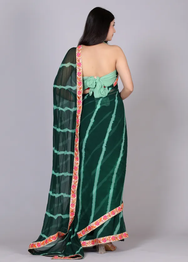 Green_Pure_Chiffon_Leheriya_Embroidered_Border_Sarees_For_Women