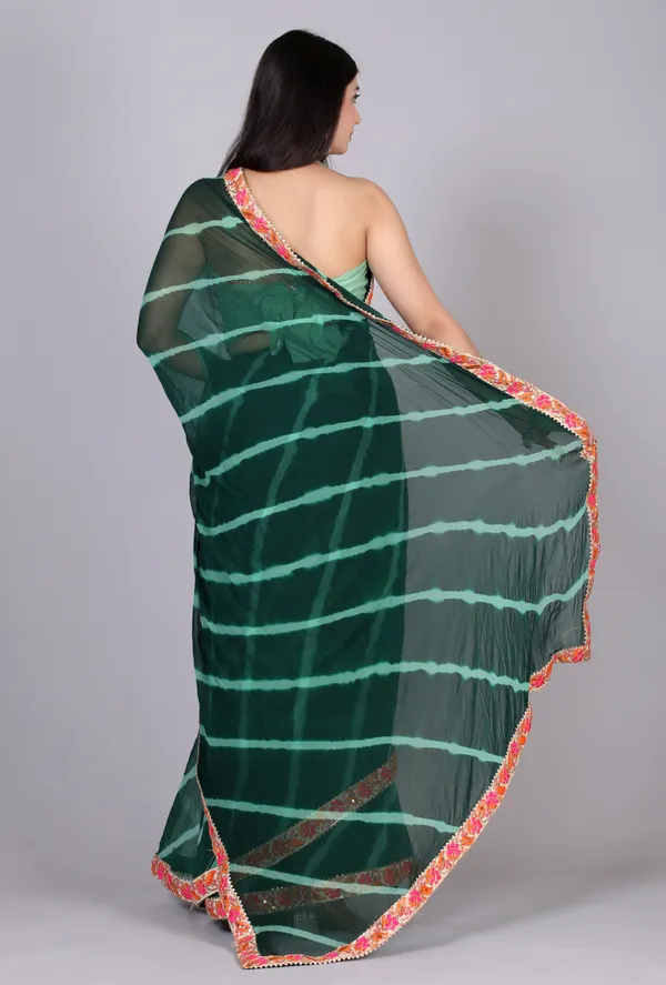 Green_Pure_Chiffon_Leheriya_Embroidered_Border_Sarees_For_Women