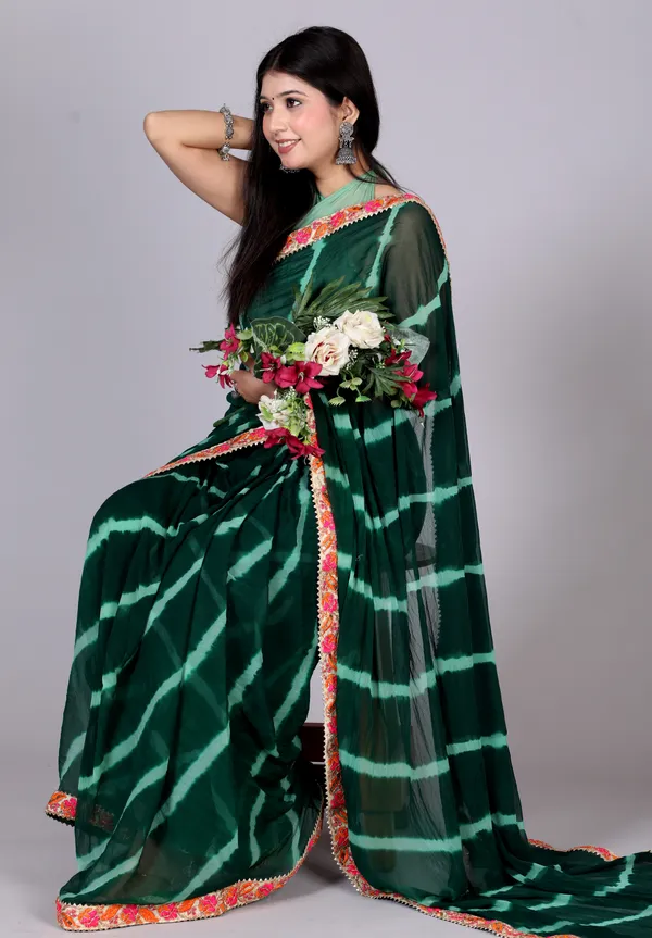 Green_Pure_Chiffon_Leheriya_Embroidered_Border_Sarees_For_Women