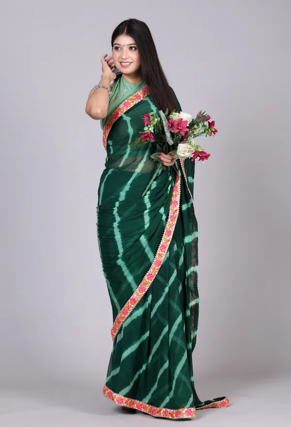 Green_Pure_Chiffon_Leheriya_Embroidered_Border_Sarees_For_Women