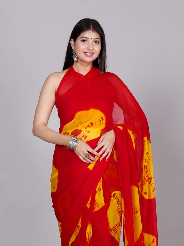 Red_Bandhani_Printed_Chiffon_Printed__Sarees_For_Women