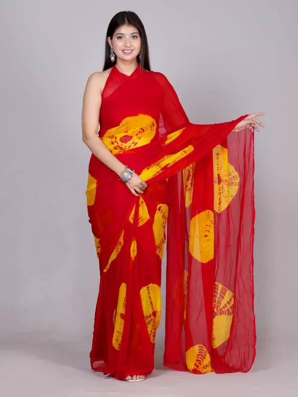 Red_Bandhani_Printed_Chiffon_Printed__Sarees_For_Women