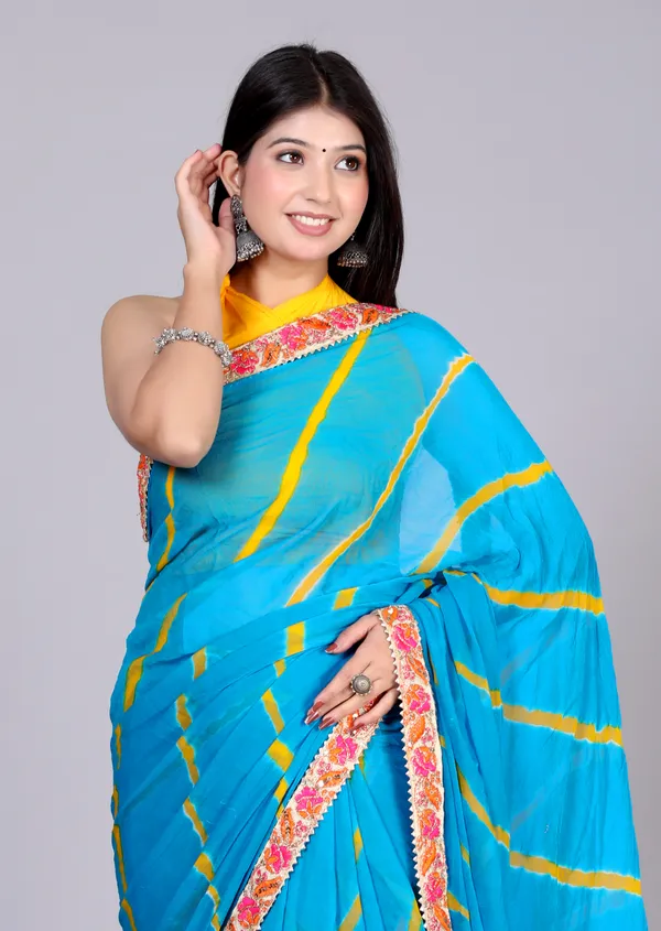 Sky_Blue_Pure_Chiffon_Leheriya_Embroidered_Border_Sarees_For_Women