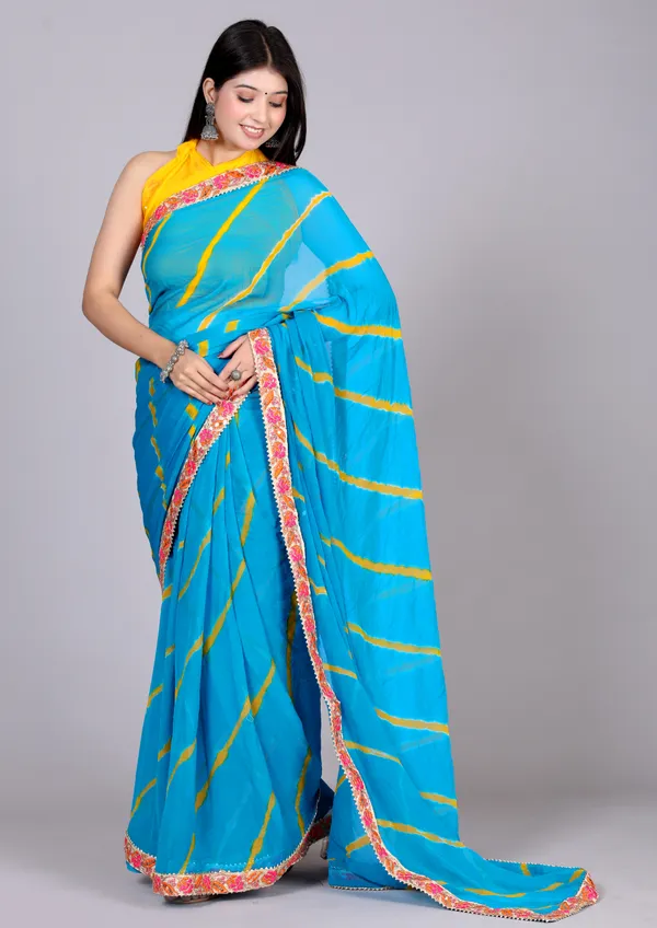 Sky_Blue_Pure_Chiffon_Leheriya_Embroidered_Border_Sarees_For_Women