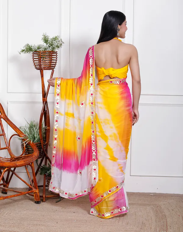 Pink_Pure_Chiffon_Leheriya_Mirror_Work_Sarees_For_Women
