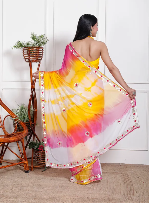 Pink_Pure_Chiffon_Leheriya_Mirror_Work_Sarees_For_Women