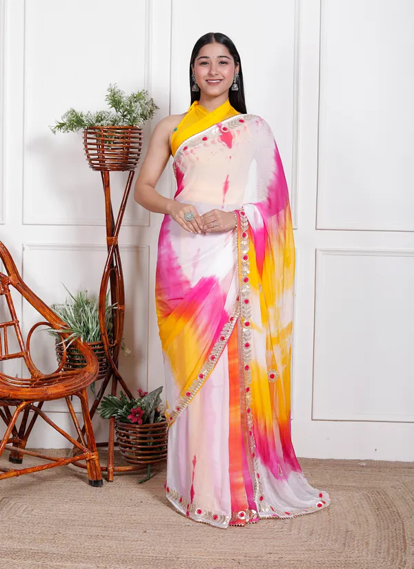 Pink_Pure_Chiffon_Leheriya_Mirror_Work_Sarees_For_Women