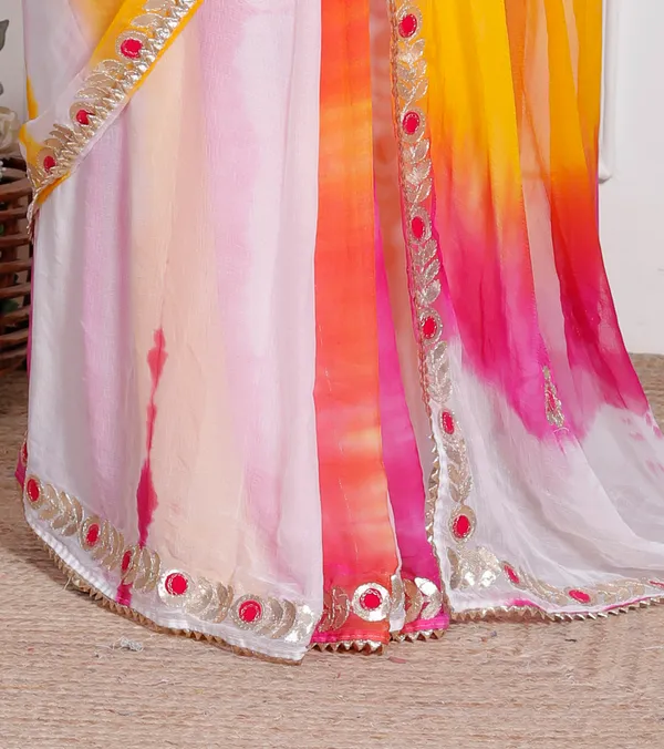 Pink_Pure_Chiffon_Leheriya_Mirror_Work_Sarees_For_Women