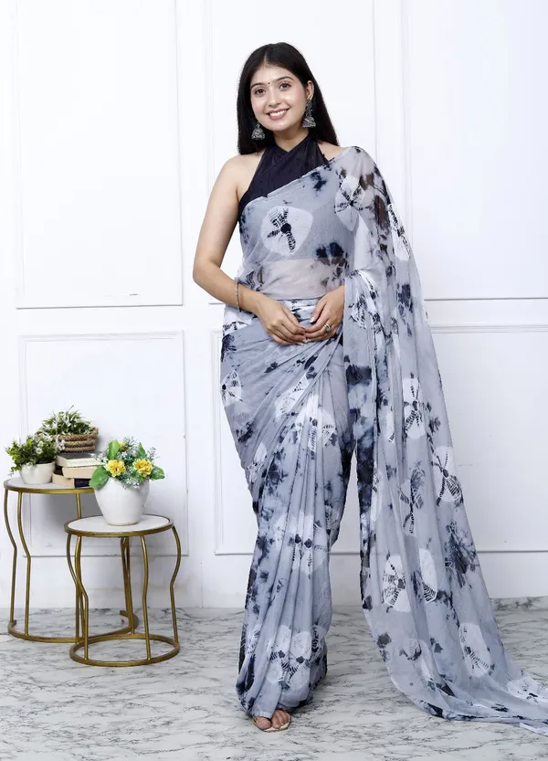 Black_Pure_Chiffon_Trendy_Bandhini_Chiffon_Sarees_For_Women