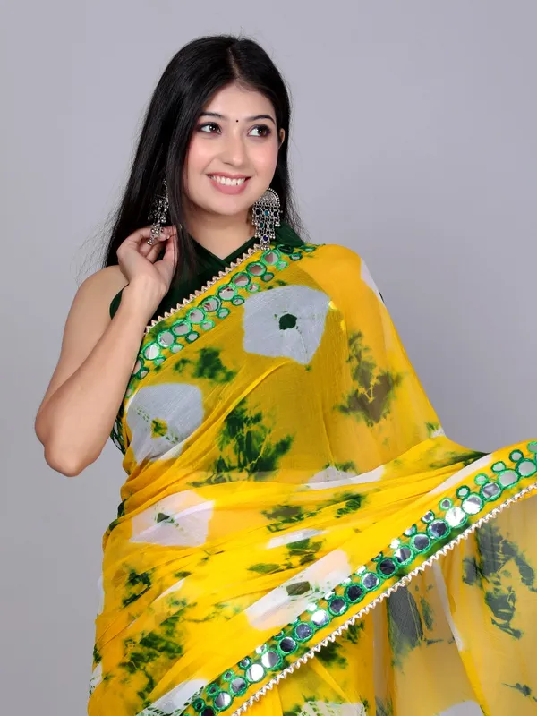 Gold_Pure_Chiffon_Printed_Mirror_Printed_Mirror_Work_Sarees_For_Women