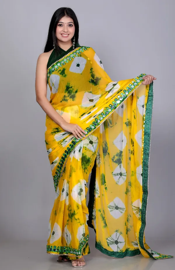 Gold_Pure_Chiffon_Printed_Mirror_Printed_Mirror_Work_Sarees_For_Women