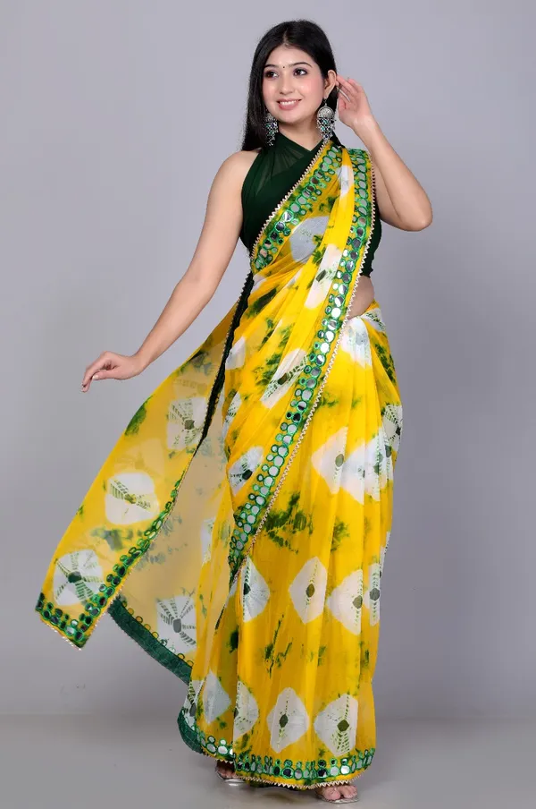 Gold_Pure_Chiffon_Printed_Mirror_Printed_Mirror_Work_Sarees_For_Women