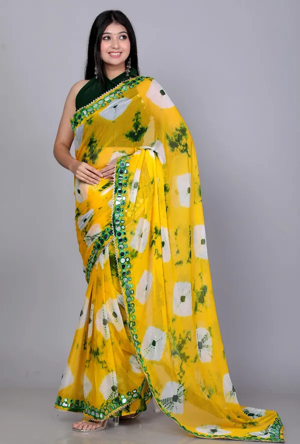 Gold_Pure_Chiffon_Printed_Mirror_Printed_Mirror_Work_Sarees_For_Women
