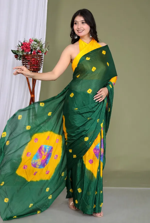 Green_Pure_Chinon_Silk_Trendy_Bandhini_Chiffon_Sarees_For_Women