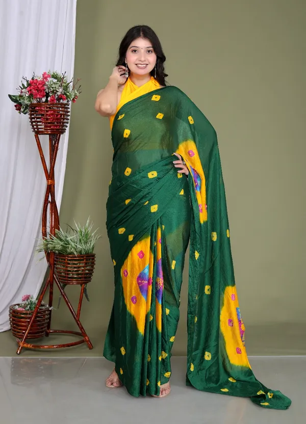Green_Pure_Chinon_Silk_Trendy_Bandhini_Chiffon_Sarees_For_Women
