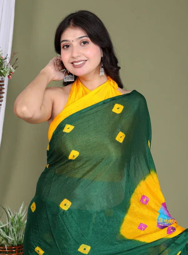 Green_Pure_Chinon_Silk_Trendy_Bandhini_Chiffon_Sarees_For_Women