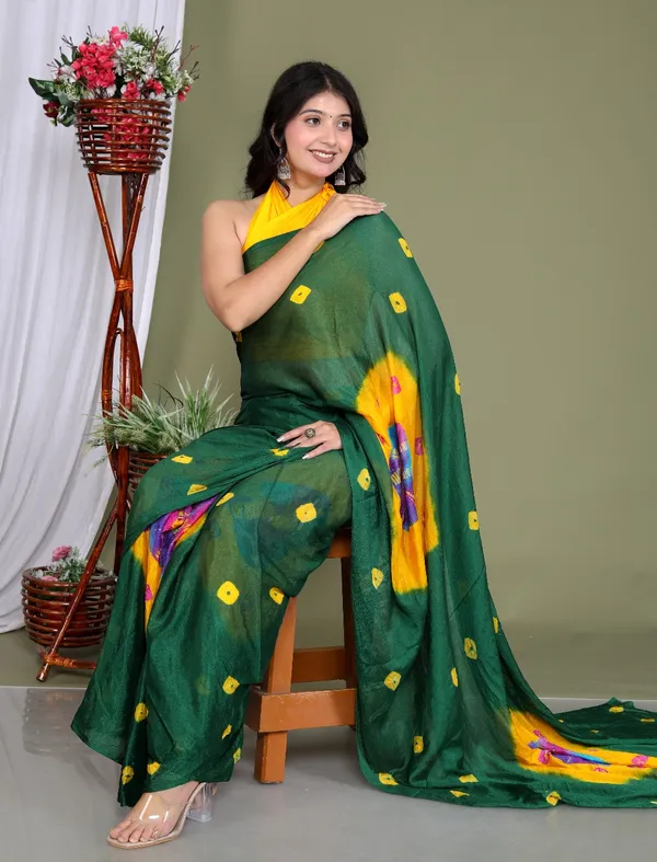 Green_Pure_Chinon_Silk_Trendy_Bandhini_Chiffon_Sarees_For_Women
