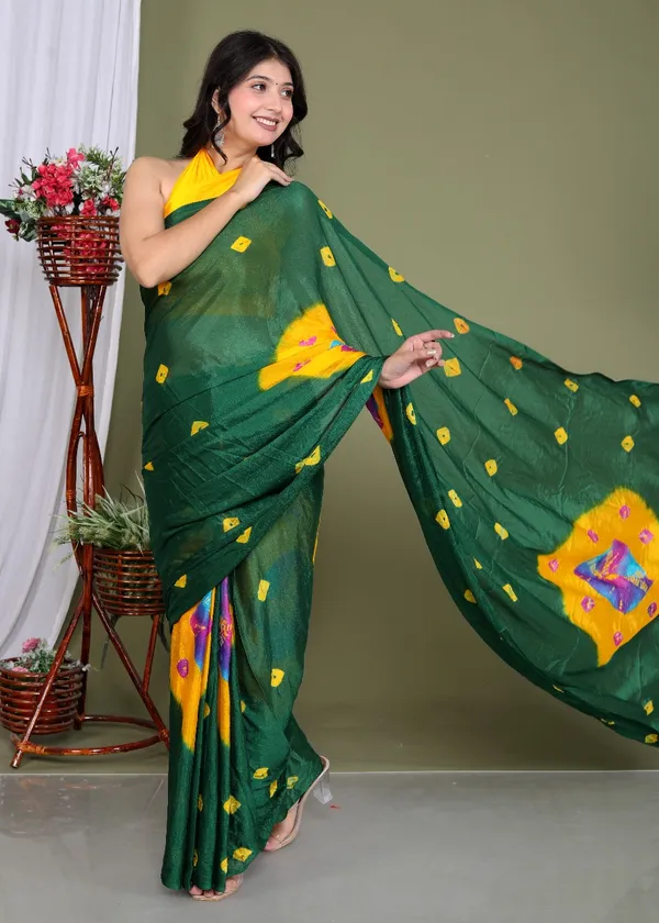 Green_Pure_Chinon_Silk_Trendy_Bandhini_Chiffon_Sarees_For_Women