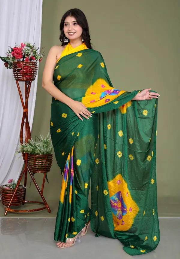 Green_Pure_Chinon_Silk_Trendy_Bandhini_Chiffon_Sarees_For_Women
