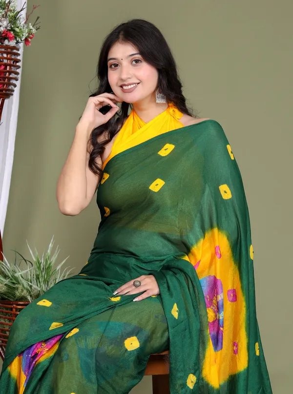 Green_Pure_Chinon_Silk_Trendy_Bandhini_Chiffon_Sarees_For_Women