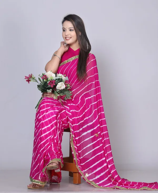 Pink_Pure_Chiffon_Printed_Leheriya_Printed_Stone_Work_Sarees_For_Women