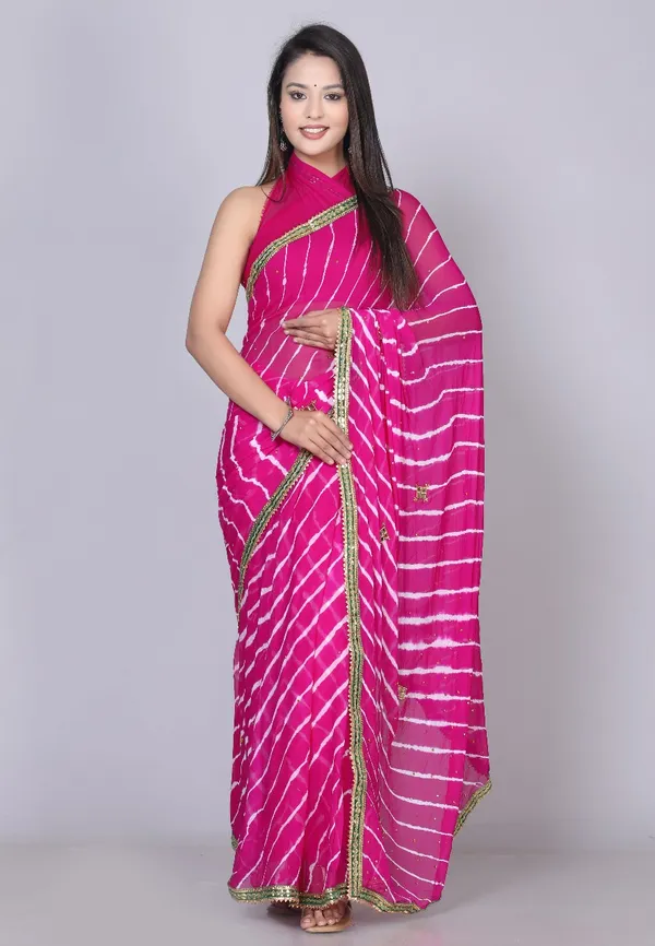 Pink_Pure_Chiffon_Printed_Leheriya_Printed_Stone_Work_Sarees_For_Women