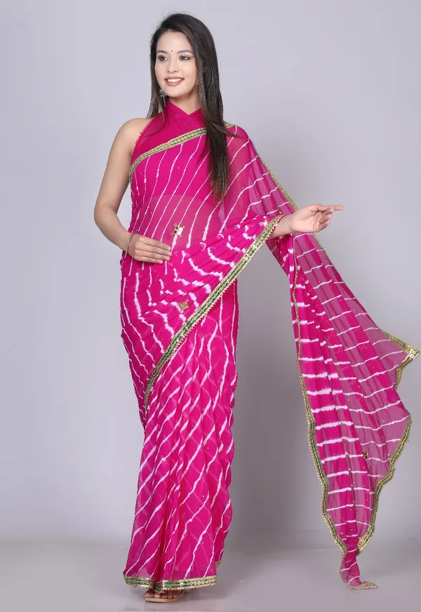 Pink_Pure_Chiffon_Printed_Leheriya_Printed_Stone_Work_Sarees_For_Women