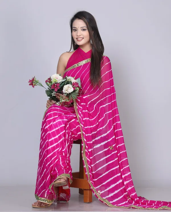 Pink_Pure_Chiffon_Printed_Leheriya_Printed_Stone_Work_Sarees_For_Women