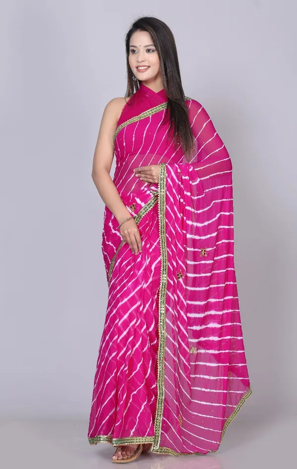Pink_Pure_Chiffon_Printed_Leheriya_Printed_Stone_Work_Sarees_For_Women