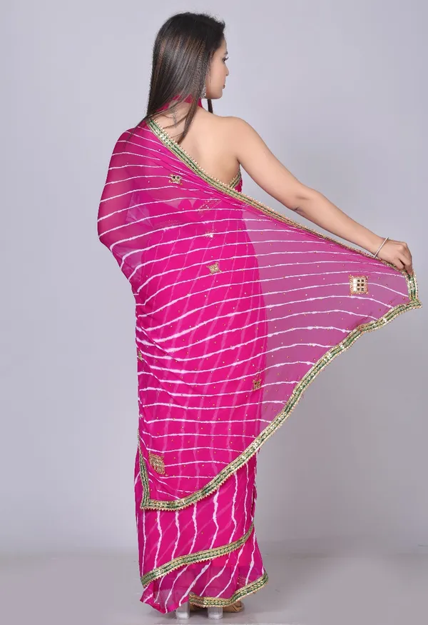 Pink_Pure_Chiffon_Printed_Leheriya_Printed_Stone_Work_Sarees_For_Women